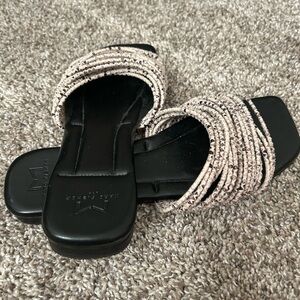 Marc Fisher Black and Cream Strappy Sandals